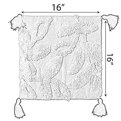 Handwoven Cotton Throw Pillow Cover with Tufted Stem Pattern and Tassel Corners