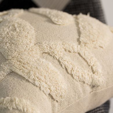 Handwoven Cotton Throw Pillow Cover with Tufted Stem Pattern and Tassel Corners