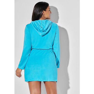 Swimsuits for All Women's Plus Size French Terry Tie Waist Hoodie Cover Up