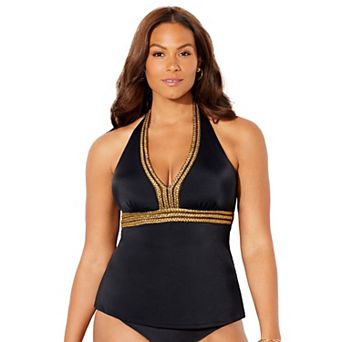 Swimsuits for All Women's Braid Trim Halter Tankini Top