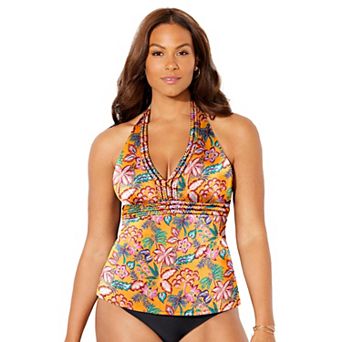 Swimsuits for All Women's Braid Trim Halter Tankini Top