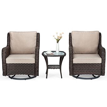 Outdoor 360° Swivel Rocker Patio Chairs Set of 2 and Matching End Table, 3 pc