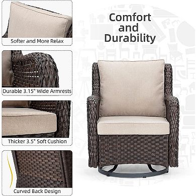 Outdoor 360° Swivel Rocker Patio Chairs Set of 2 and Matching End Table, 3 Pieces