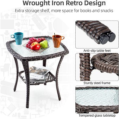 Outdoor 360° Swivel Rocker Patio Chairs Set of 2 and Matching End Table, 3 Pieces