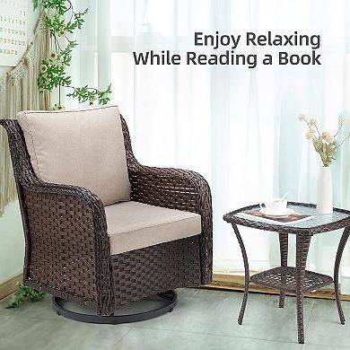 Outdoor 360° Swivel Rocker Patio Chairs Set of 2 and Matching End Table, 3 Pieces