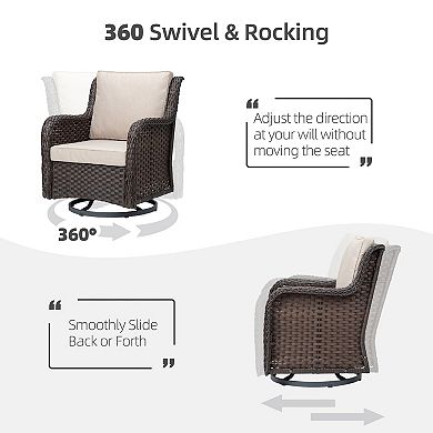 Outdoor 360° Swivel Rocker Patio Chairs Set of 2 and Matching End Table, 3 Pieces