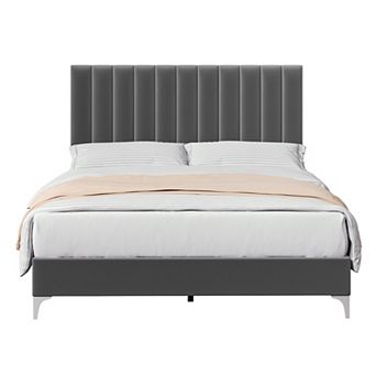 Full Bed Frame Modern Velvet Upholstered 11 Inch Bed Frame with Headboard