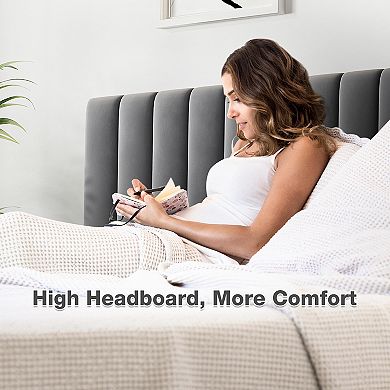 Full Bed Frame Modern Velvet Upholstered 11 Inch Bed Frame with Headboard