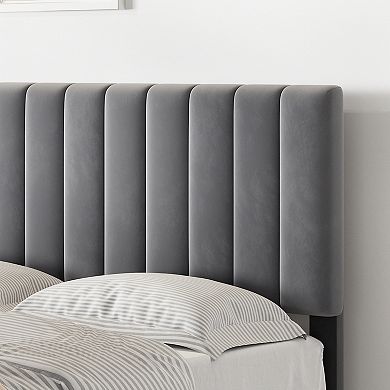 Full Bed Frame Modern Velvet Upholstered 11 Inch Bed Frame with Headboard