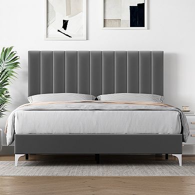 Full Bed Frame Modern Velvet Upholstered 11 Inch Bed Frame with Headboard