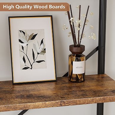 Industrial Bookshelf Wood Bookcase 6 Tier Storage Open Rack Shelf with Metal Frame