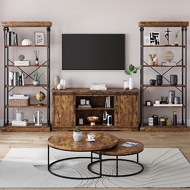 Industrial Bookshelf Wood Bookcase 6 Tier Storage Open Rack Shelf with Metal Frame