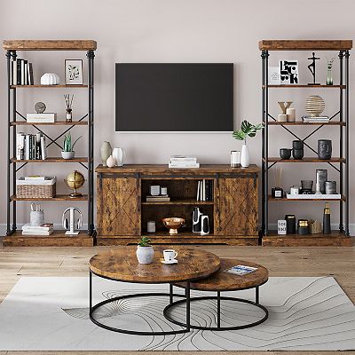 Industrial Bookshelf Wood Bookcase 6 Tier Storage Open Rack Shelf