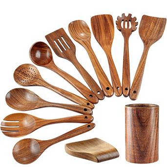 Zulay Kitchen 12 pc Teak Wooden Utensils For Cooking