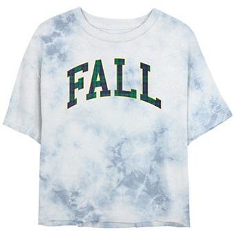 Juniors' Fall Plaid Font Cropped Graphic Tee
