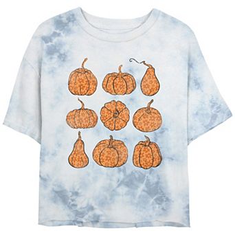 Juniors' Floral Print Pumpkins Cropped Graphic Tee