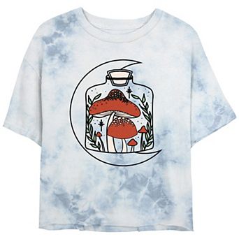 Juniors' Mushrooms In A Jar Cropped Graphic Tee