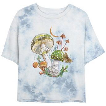 Juniors' Fall Mushroom Scene Cropped Graphic Tee