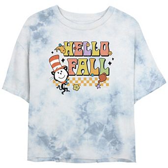 Juniors' Dr. Seuss The Cat In The Hat Hello Fall Cropped Graphic Tee