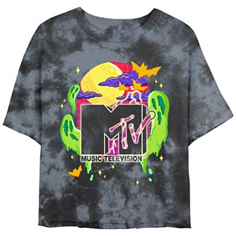Juniors' MTV Spooky Background Cropped Graphic Tee