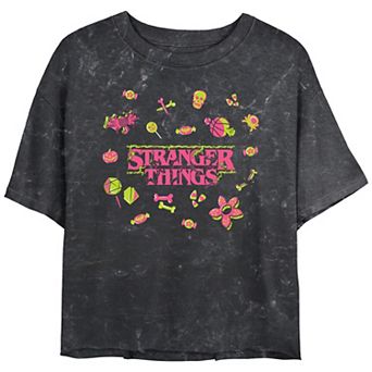 Juniors' Stranger Things Halloween Icons Cropped Graphic Tee