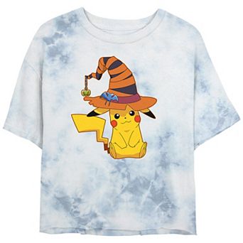 Juniors' Pokemon Pikachu Wearing Witch Hat Cropped Graphic Tee