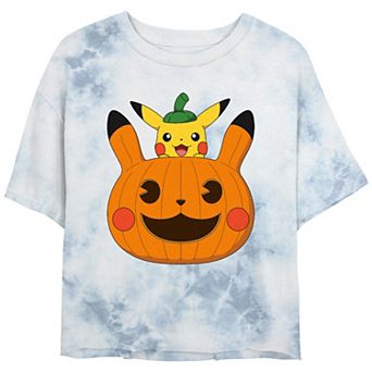 Juniors' Pokemon Pikachu Jack O Lantern Cropped Graphic Tee