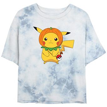 Juniors' Pokemon Pikachu Pumpkin Hat Cropped Graphic Tee