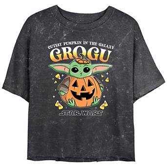 Juniors' Star Wars The Mandalorian Grogu Cutest Pumpkin In The Galaxy Cropped Graphic Tee