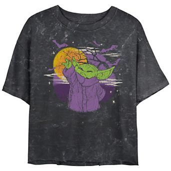 Juniors' Star Wars The Mandalorian The Child Spooky Night Cropped Graphic Tee