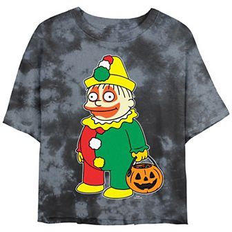 Juniors' The Simpsons Clown Ralph Trick Or Treater Cropped Graphic Tee