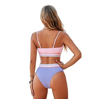 Women's Cupshe Pink V-Wire Bikini Top & Purple High-Rise Bottoms Set
