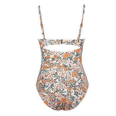 Women's Cupshe Twist & Cut-Out Floral Tummy Control One-Piece Swimsuit