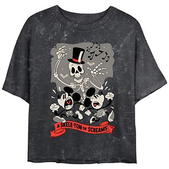 Disney's Mickey Mouse & Minnie Mouse A Skeleton Of Screams Juniors' Cropped Graphic Tee