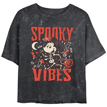 Disney's Mickey Mouse Skeleton Spooky Vibes Juniors' Cropped Graphic Tee