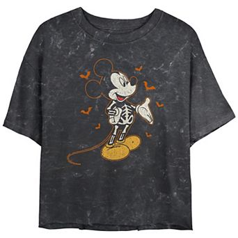 Disney's Mickey Mouse Skeleton And Bats Juniors' Cropped Graphic Tee