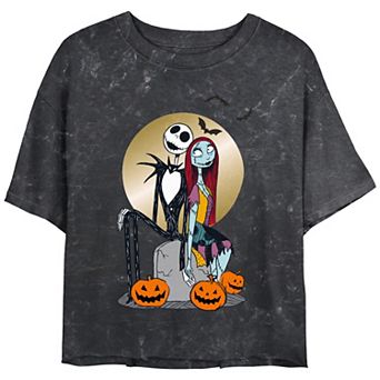 Disney's The Nightmare Before Christmas Jack Skellington And Sally Full Moon Juniors' Cropped Graphic Tee