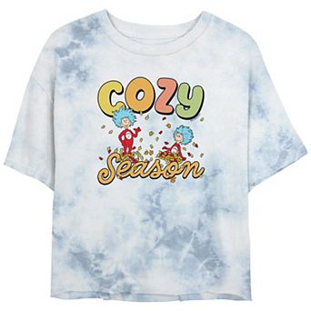 Juniors' Dr. Seuss Thing 1 And Thing 2 Cozy Season Cropped Graphic Tee