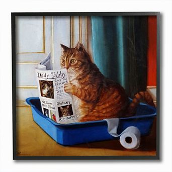 Stupell Home Decor Reading Litter Box Cat Wall Painting
