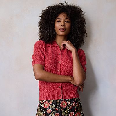 Women's LC Lauren Conrad Short Sleeve Pointelle Cardigan