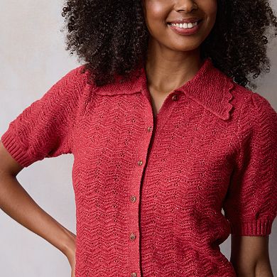 Women's LC Lauren Conrad Short Sleeve Pointelle Cardigan