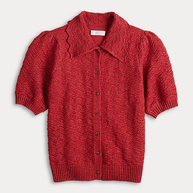 Women's LC Lauren Conrad Short Sleeve Pointelle Cardigan