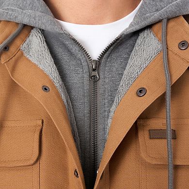 Big & Tall Smith's Workwear 2-in-1 Faux Sherpa Hooded Stretch Canvas Snap Shirt Jacket