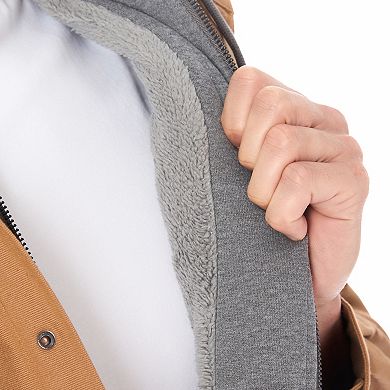 Big & Tall Smith's Workwear 2-in-1 Faux Sherpa Hooded Stretch Canvas Snap Shirt Jacket