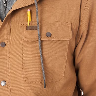 Big & Tall Smith's Workwear 2-in-1 Faux Sherpa Hooded Stretch Canvas Snap Shirt Jacket
