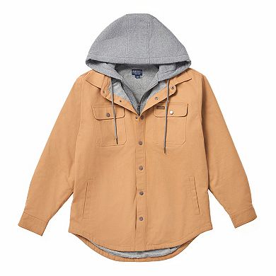 Big & Tall Smith's Workwear 2-in-1 Faux Sherpa Hooded Stretch Canvas Snap Shirt Jacket