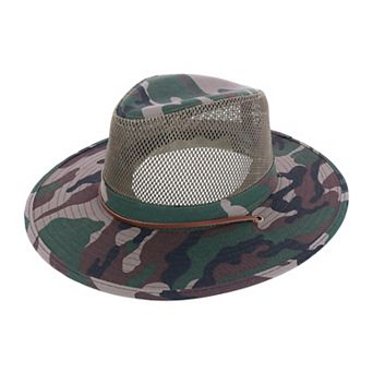 Elysiumland Men's Camo Outdoor Safari Hat With Mesh Crown