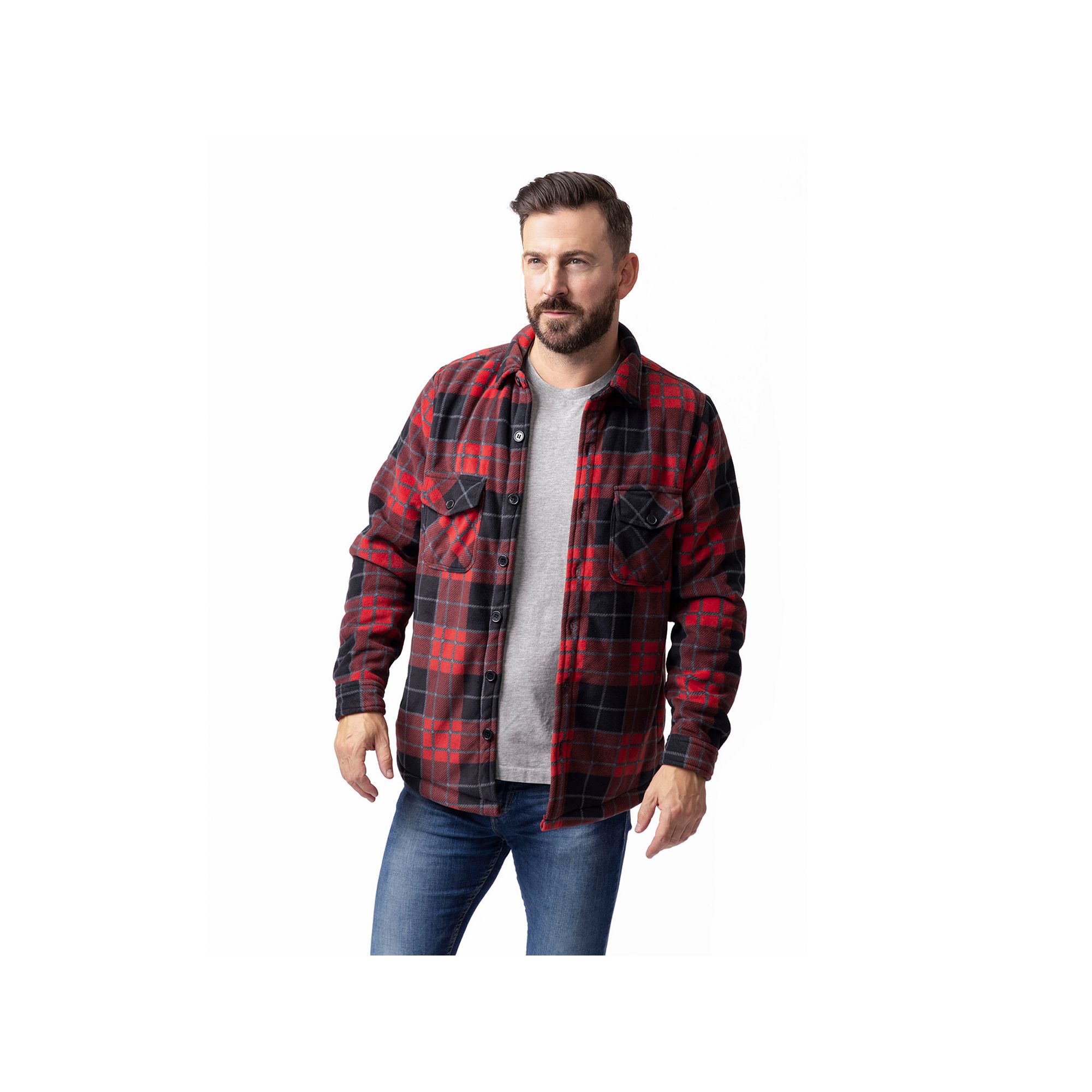 Mens Heat Holders Heatweaver Lined Fleece Shirt Jacket, Size: Small, Red B