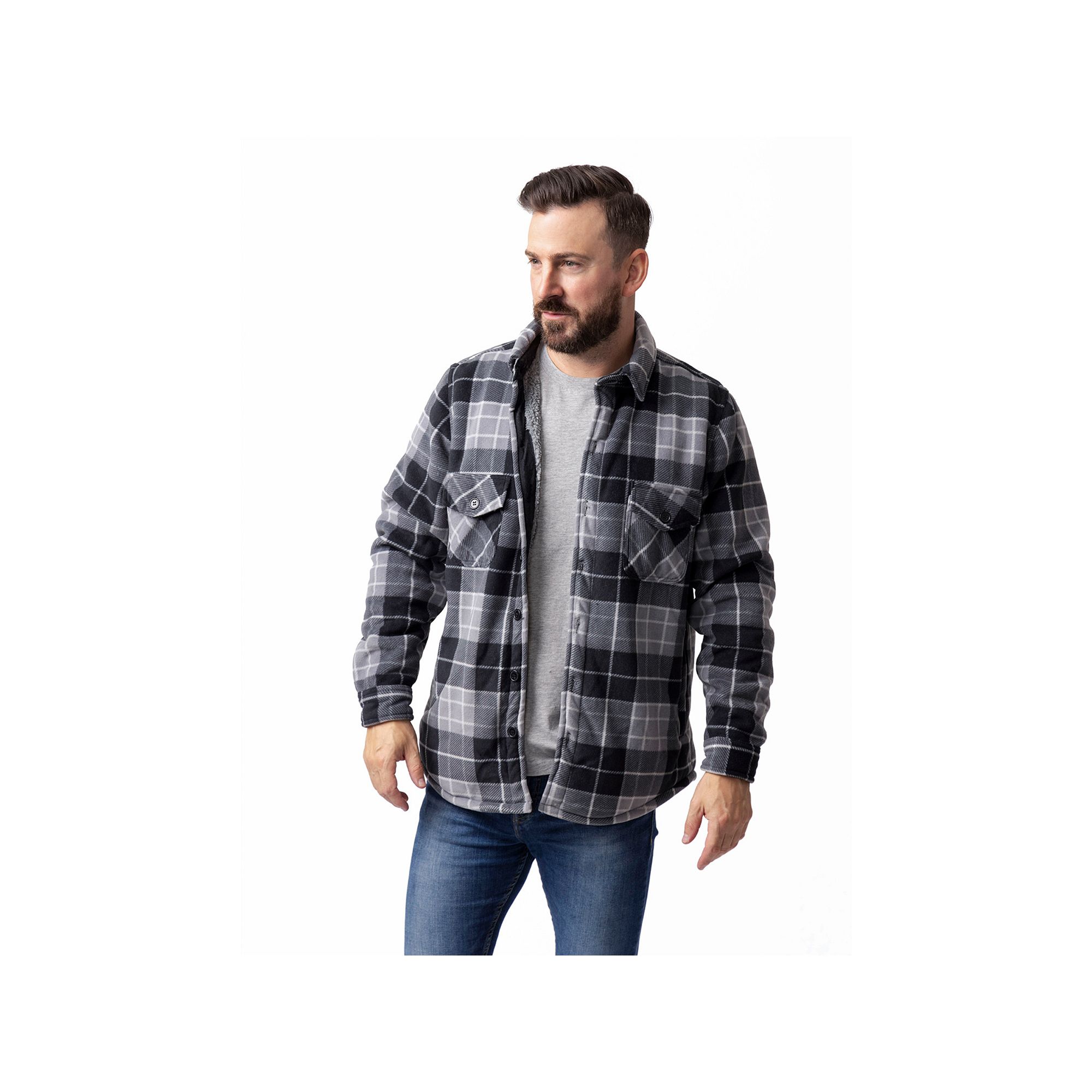 Mens Heat Holders Heatweaver Lined Fleece Shirt Jacket, Size: Small, Gray 