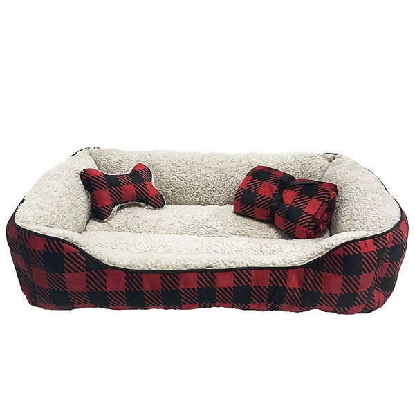 Kenwood Holiday Cuddler Pet Bed Gift Set - Red Buffalo Check